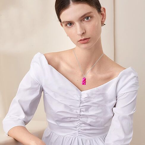 Chanaiqw 8 قطع ملونة الراتنج غائر الدب قلادة قلادة لطيف شفاف قوس قزح لون الحلوى الدب سلسلة القلائد الملحقات جميل الحيوان الشرير حزب مجوهرات للنساء الفتيات مجموعة الهدايا in Kuwait