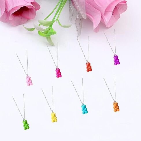 Chanaiqw 8 قطع ملونة الراتنج غائر الدب قلادة قلادة لطيف شفاف قوس قزح لون الحلوى الدب سلسلة القلائد الملحقات جميل الحيوان الشرير حزب مجوهرات للنساء الفتيات مجموعة الهدايا in Kuwait