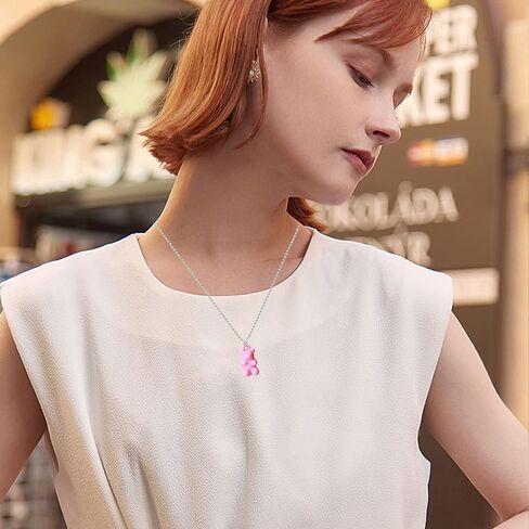 Chanaiqw 8 قطع ملونة الراتنج غائر الدب قلادة قلادة لطيف شفاف قوس قزح لون الحلوى الدب سلسلة القلائد الملحقات جميل الحيوان الشرير حزب مجوهرات للنساء الفتيات مجموعة الهدايا in Kuwait