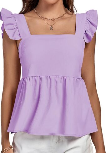 LYANER Women's Ruffle Strap Sleeveless Square Neck Summer Tank Top Peplum Blouse in Saudi Arabia