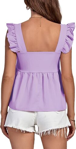 LYANER Women's Ruffle Strap Sleeveless Square Neck Summer Tank Top Peplum Blouse in Saudi Arabia