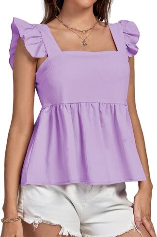 LYANER Women's Ruffle Strap Sleeveless Square Neck Summer Tank Top Peplum Blouse in Saudi Arabia