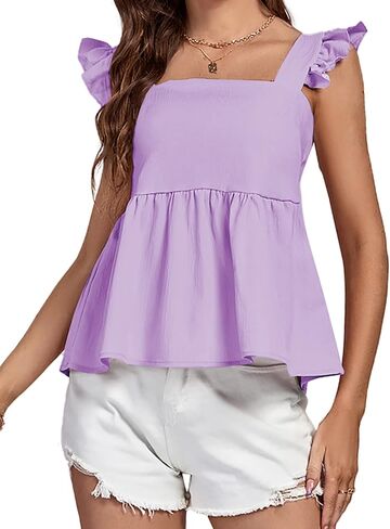 LYANER Women's Ruffle Strap Sleeveless Square Neck Summer Tank Top Peplum Blouse in Saudi Arabia