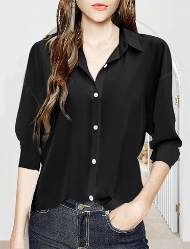 Button Down Shirts for Women Long Sleeve Collared Blouse Business Casual Tops in Saudi Arabia
