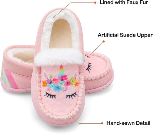 Scurtain Unisex Kids Toddler Slippers Suede Moccasin Slippers for Boys Girls Baby Lined with Warm Fur in Kuwait