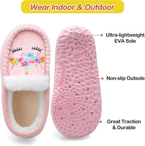 Scurtain Unisex Kids Toddler Slippers Suede Moccasin Slippers for Boys Girls Baby Lined with Warm Fur in Kuwait