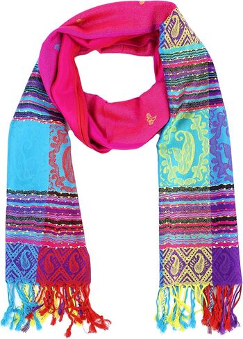 PASKMLNA Double Side Rainbow Silky Tropical Colorful Exotic Pashmina Wrap Shawl Scarf in Kuwait