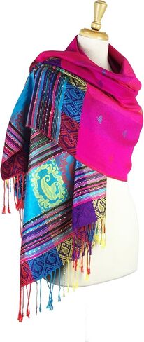 PASKMLNA Double Side Rainbow Silky Tropical Colorful Exotic Pashmina Wrap Shawl Scarf in Kuwait