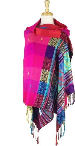 PASKMLNA Double Side Rainbow Silky Tropical Colorful Exotic Pashmina Wrap Shawl Scarf in Kuwait