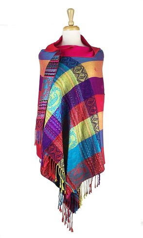 PASKMLNA Double Side Rainbow Silky Tropical Colorful Exotic Pashmina Wrap Shawl Scarf in Kuwait