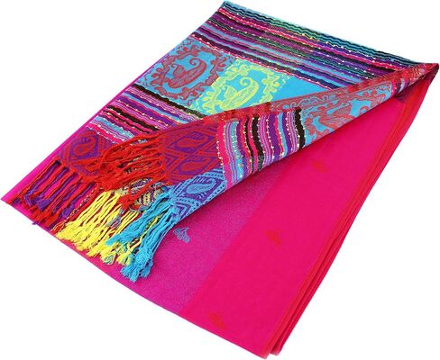 PASKMLNA Double Side Rainbow Silky Tropical Colorful Exotic Pashmina Wrap Shawl Scarf in Kuwait
