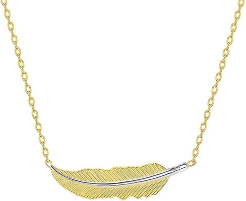 Jewelry America 14k Solid Yellow Gold Sideways Feather Necklace with Spring Ring Clasp (16" to 18" Adjustable Chain) in Saudi Arabia