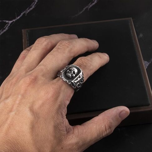 ELFASIO Skull Rings for Men Stainless Steel 13 Biker Ring High Polished, Silver Black Size 8,9,10,11,12,13 in Saudi Arabia