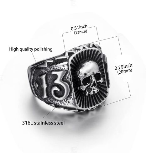 ELFASIO Skull Rings for Men Stainless Steel 13 Biker Ring High Polished, Silver Black Size 8,9,10,11,12,13 in Saudi Arabia
