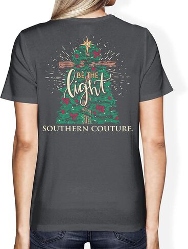 تي شيرت عيد الميلاد من القطن باللون الرمادي المنقط من Southern Couture Be The Light in Kuwait