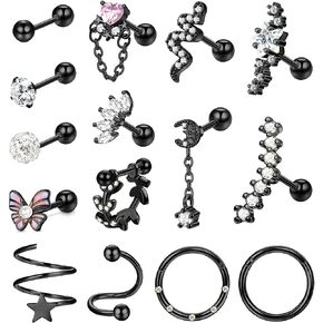 Florideco 16G Cartilage Earring for Women Men Stainless Steel Cartilage Hoop Earring Butterfly CZ Dangle Cartilage Piercing Daith Earrings Tragus Couch Helix Piercing Jewelry