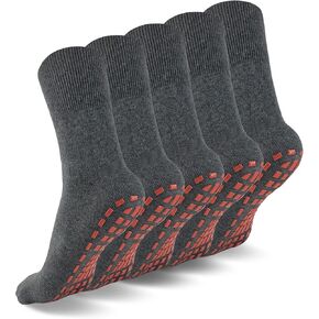 NOVAYARD 5 Pairs Non Slip Grips Socks-Non Skid Crew Socks for Hospital Diabetic Yoga Pilates Barre Men Women