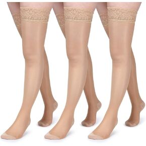 TrelaCo 3 Pairs Sheer Compression Socks Thigh High 15-20 mmHg Lace Sheer Compression Stockings for Women Men Swelling Edema in Saudi Arabia