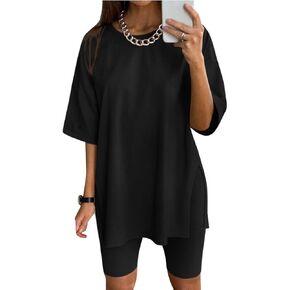 Halfword Women 2 Piece Outfit Sets Casual Oversize T-Shirt Tops Biker Shorts Workout Sport Tracksuit Lounge Sets