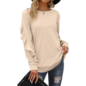 Saloogoe Crewneck Sweatshirts Long Sleeve Casual Tops with Ruffle Sleeve Fall Winter Clothes Soft Fashion 2022 in Kuwait