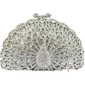 Boutique De FGG Elegant Crystal Clutches For Women Peacock Clutch Bag Evening Purses and Handbags