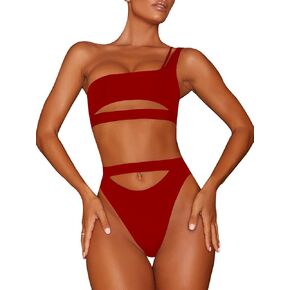 Lilosy Sexy Cutout One Shoulder Bikini Swimsuit Set for Women Brazilian Bathing Suit 2 Piece
