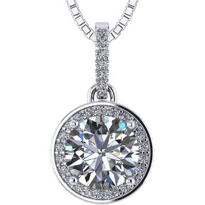 Round Halo Necklace w/1.00-3.00ct Center Gemstone in Silver & Pure Brilliance Zirconia Double Halo Design in Kuwait