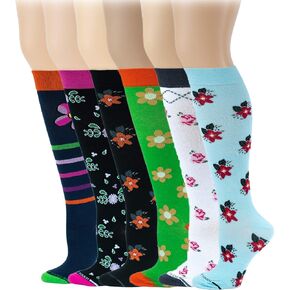 Different Touch 6 Pairs Pack Women Travelers, Anti-Fatigue, Graduated Compression Knee High Socks 9-11