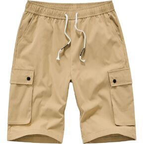 Vcansion Women's Casual Elastic Waist Drawstring Loose Fit Multi-Pockets Outdoor Cargo Shorts