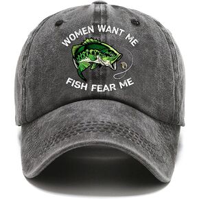 قبعة بيسبول سوداء مطبوعة بعبارة "Want Me Fish Fear Me" من بيشوفي، قبعة قطنية كلاسيكية قابلة للتعديل، هدية تقاعد مضحكة للرجل، هدايا عيد الميلاد للأب والجد ومحبي الصيد، in Saudi Arabia