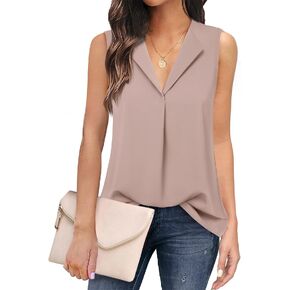 Unixseque Women's Casual V Neck Sleeveless Tunics Tank Tops Blouses Summer Office Work Shirts