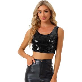 Allegra K Women's Metallic Sequin Crop Top Sparkle Glitter Sleeveless Party Club Tank Top in Saudi Arabia