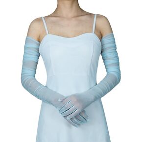 QRBTSCL Women's Stretchy Super Long Tulle Gloves Ruched Mesh Sheer Gloves for Evening Hallowmas Opera Party