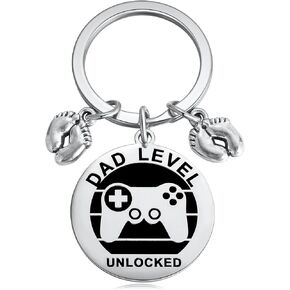 MIXJOY New Expecting Dad First Time Father's Day, New Dad Announce Pregnancy, Dad Unlocked Keychain with Baby Footprint Charm