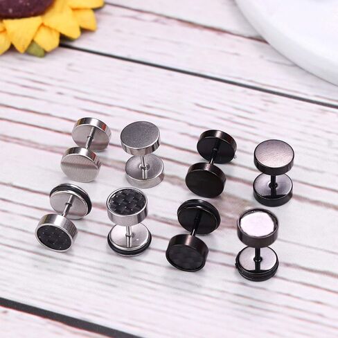 LOYALLOOK Stainless Steel Black Stud Earrings Silver Cubic Ziconia Stud Earrings Sets Tunnel Earring Ball Studs for Women Men 16 Pairs in Saudi Arabia