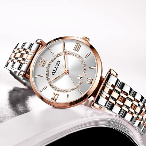 OLEVS Women Watches Japanese Quartz Waterproof Wristwatch Stainless Steel Strap Fashion Dress Luminous Lady Watch Bracelet Sets Valentines Day Gifts in Saudi Arabia