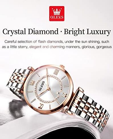 OLEVS Women Watches Japanese Quartz Waterproof Wristwatch Stainless Steel Strap Fashion Dress Luminous Lady Watch Bracelet Sets Valentines Day Gifts in Saudi Arabia