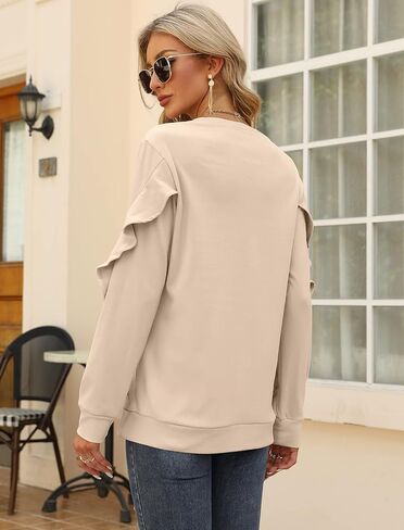 Saloogoe Crewneck Sweatshirts Long Sleeve Casual Tops with Ruffle Sleeve Fall Winter Clothes Soft Fashion 2022 in Kuwait