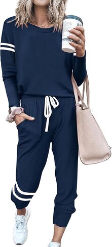 MASCOMODA 2024 Lounge Sets for Women Fall 2 Piece Outfits Tracksuit Jogger Set Long Sleeve Tops and Long Pants with Pockets in Kuwait