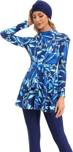 AWIBMK Muslim Swimsuits for Women Ruffled Full Coverage Swimwear Islamic Ladies Beachwear Swimming Burkini Hijab Swim Suit in Saudi Arabia