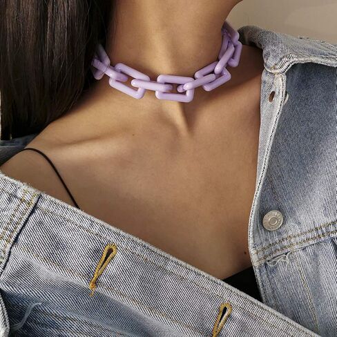 Colorful Chunky Resin Link Chain Necklaces Candy Color Acrylic Choker Dainty Lightweight Thick Punk Indie Y2k Paperclip Collar for Women Girls Jewelry in Kuwait