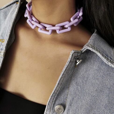 Colorful Chunky Resin Link Chain Necklaces Candy Color Acrylic Choker Dainty Lightweight Thick Punk Indie Y2k Paperclip Collar for Women Girls Jewelry in Kuwait