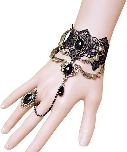 Youniker المختنق قلادة للنساء القوطية الأسود الدانتيل قلادة هالوين Steampunk زي حزب الشرير خمر الأميرة لوليتا الفيكتوري المختنق قلادة سلسلة مصاص دماء in Kuwait