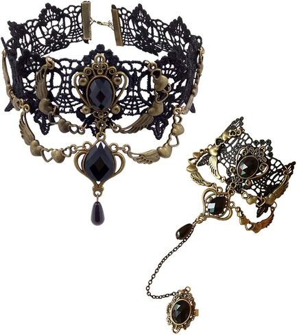 Youniker المختنق قلادة للنساء القوطية الأسود الدانتيل قلادة هالوين Steampunk زي حزب الشرير خمر الأميرة لوليتا الفيكتوري المختنق قلادة سلسلة مصاص دماء in Kuwait