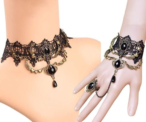 Youniker المختنق قلادة للنساء القوطية الأسود الدانتيل قلادة هالوين Steampunk زي حزب الشرير خمر الأميرة لوليتا الفيكتوري المختنق قلادة سلسلة مصاص دماء in Kuwait
