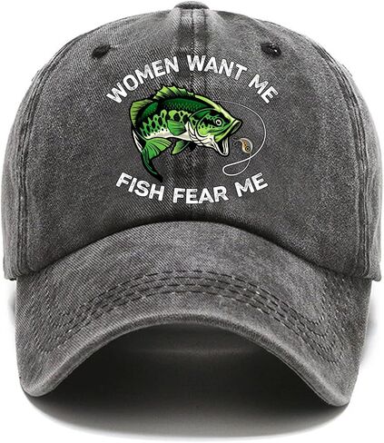 Pishovi Women Want Me Fish Fear Me Fun Distressed Washed Black Baseball Cap, Vintage Adjustable Cotton Cap, Funny Retirement Gift for Man, Christmas Birthday Gifts for Dad Grandpa Fishing Lover in Saudi Arabia