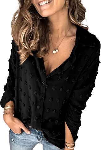 Astylish Women 2023 Pompom Button Down Shirt Casual Blouse Top in Saudi Arabia