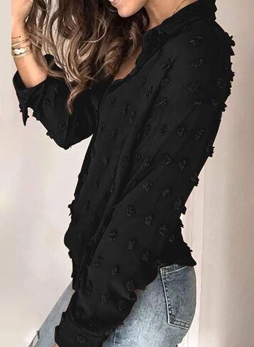 Astylish Women 2023 Pompom Button Down Shirt Casual Blouse Top in Saudi Arabia