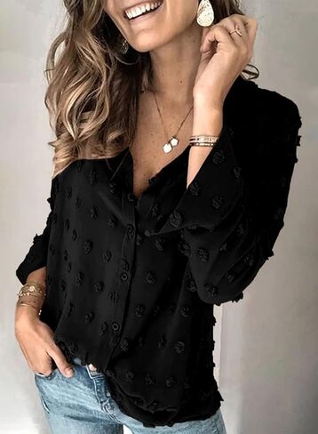 Astylish Women 2023 Pompom Button Down Shirt Casual Blouse Top in Saudi Arabia