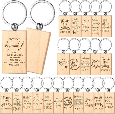 Queekay 50 Pcs Christmas Employee Thank You Gift for Women Appreciation Gifts Employee Gifts Wooden Keychain Blanks Wooden Key Ring Blank Keychains for Coworker Nurse Teacher Worker in Saudi Arabia
